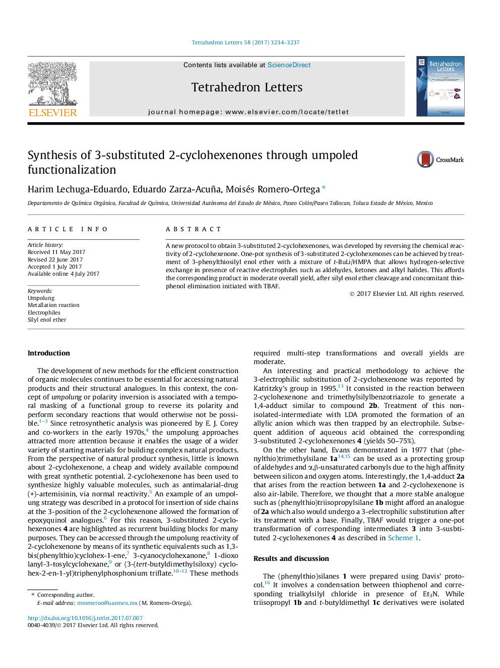 Synthesis of 3-substituted 2-cyclohexenones through umpoled functionalization