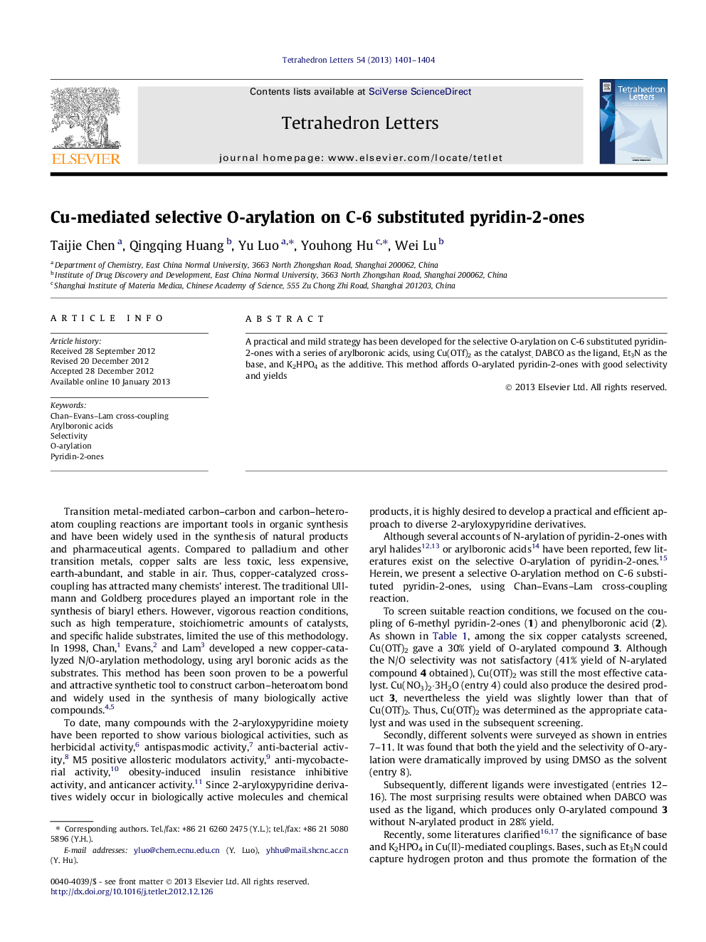 Cu-mediated selective O-arylation on C-6 substituted pyridin-2-ones