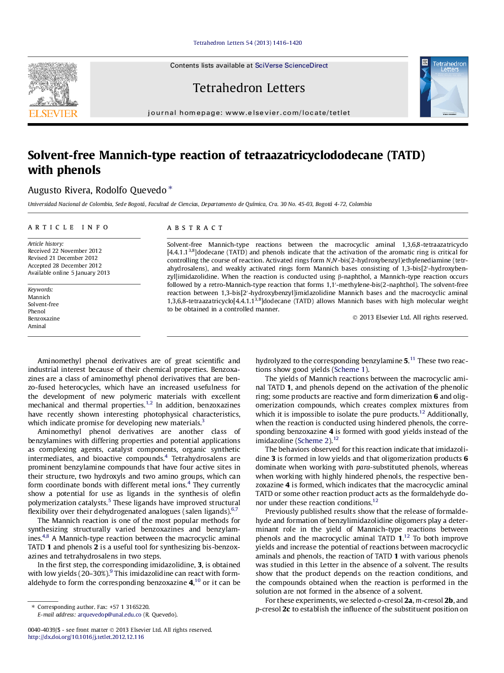 Solvent-free Mannich-type reaction of tetraazatricyclododecane (TATD) with phenols