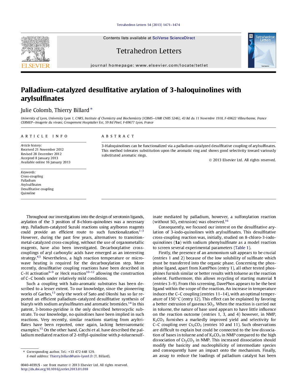 Palladium-catalyzed desulfitative arylation of 3-haloquinolines with arylsulfinates