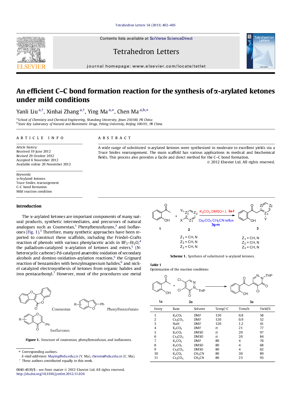 An efficient C-C bond formation reaction for the synthesis of Î±-arylated ketones under mild conditions