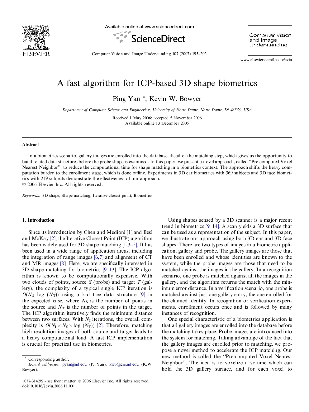 A fast algorithm for ICP-based 3D shape biometrics