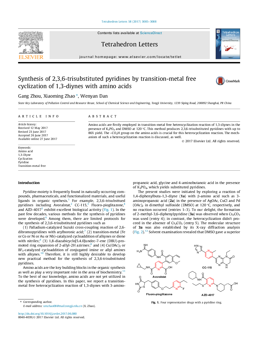 سنتز پیریدین های 2،3،6-تری باکتری با سیکلوزیون آزاد بدون تبدیل فلزی 1،3-دیین با اسیدهای آمینه 