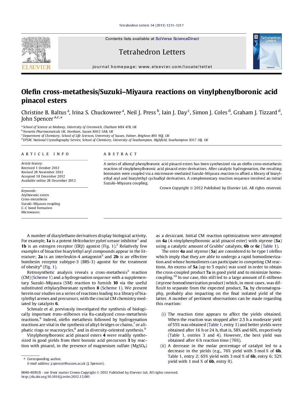 Olefin cross-metathesis/Suzuki-Miyaura reactions on vinylphenylboronic acid pinacol esters