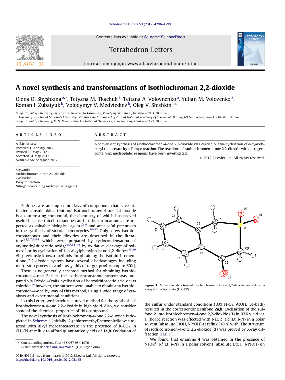 A novel synthesis and transformations of isothiochroman 2,2-dioxide