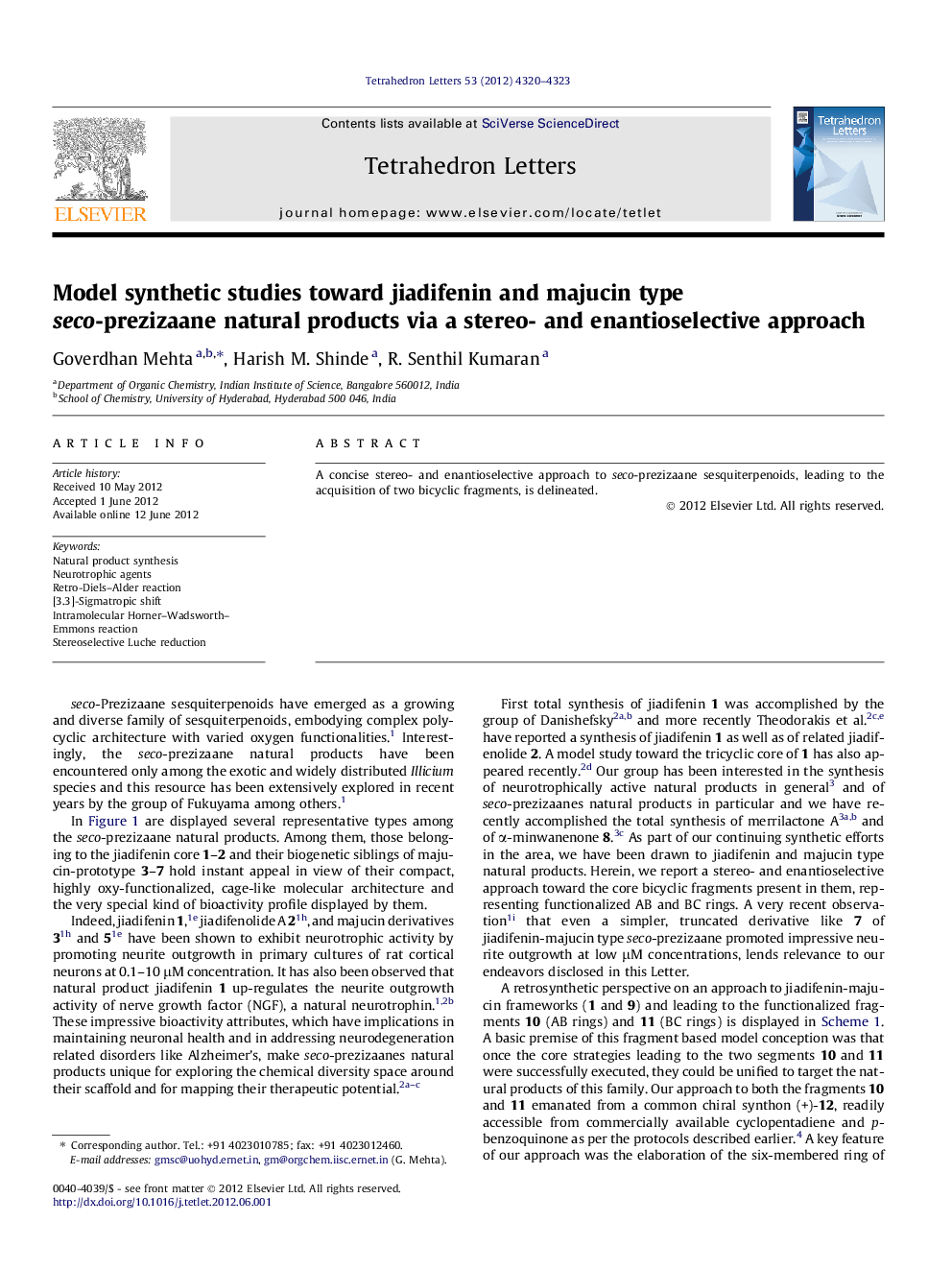 Model synthetic studies toward jiadifenin and majucin type seco-prezizaane natural products via a stereo- and enantioselective approach