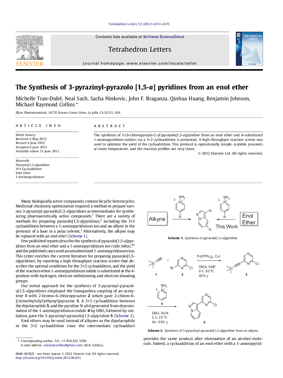 The Synthesis of 3-pyrazinyl-pyrazolo [1,5-a] pyridines from an enol ether