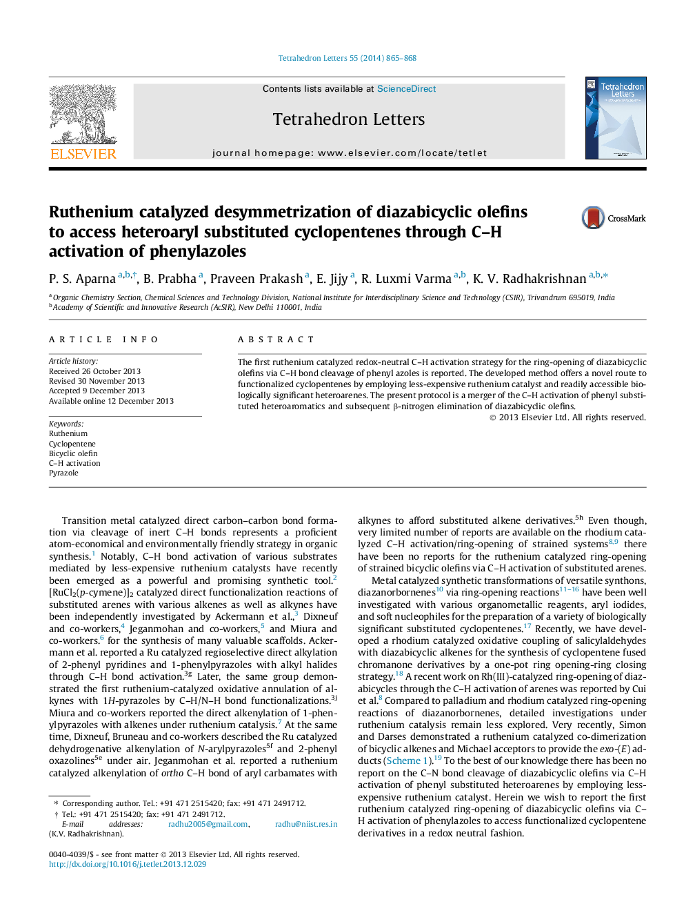 Ruthenium catalyzed desymmetrization of diazabicyclic olefins to access heteroaryl substituted cyclopentenes through C-H activation of phenylazoles