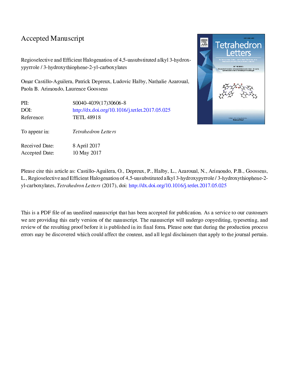 Regioselective and efficient halogenation of 4,5-unsubstituted alkyl 3-hydroxypyrrole/3-hydroxythiophene-2-yl-carboxylates