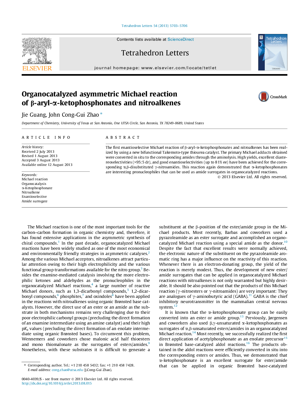 Organocatalyzed asymmetric Michael reaction of Î²-aryl-Î±-ketophosphonates and nitroalkenes