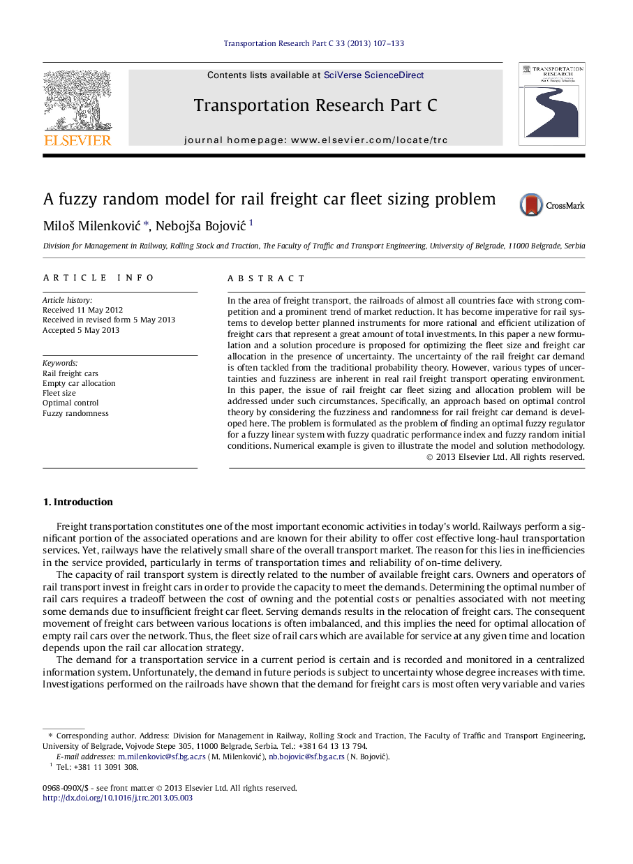 A fuzzy random model for rail freight car fleet sizing problem