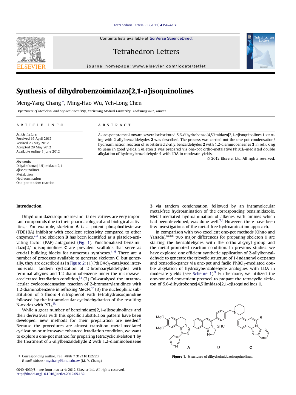 Synthesis of dihydrobenzoimidazo[2,1-a]isoquinolines