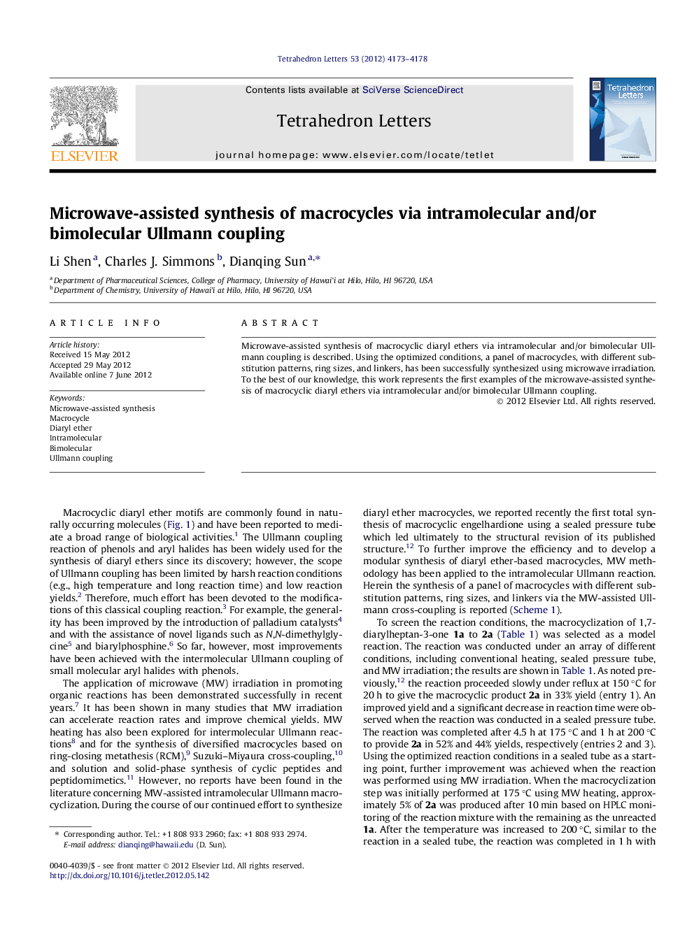 Microwave-assisted synthesis of macrocycles via intramolecular and/or bimolecular Ullmann coupling