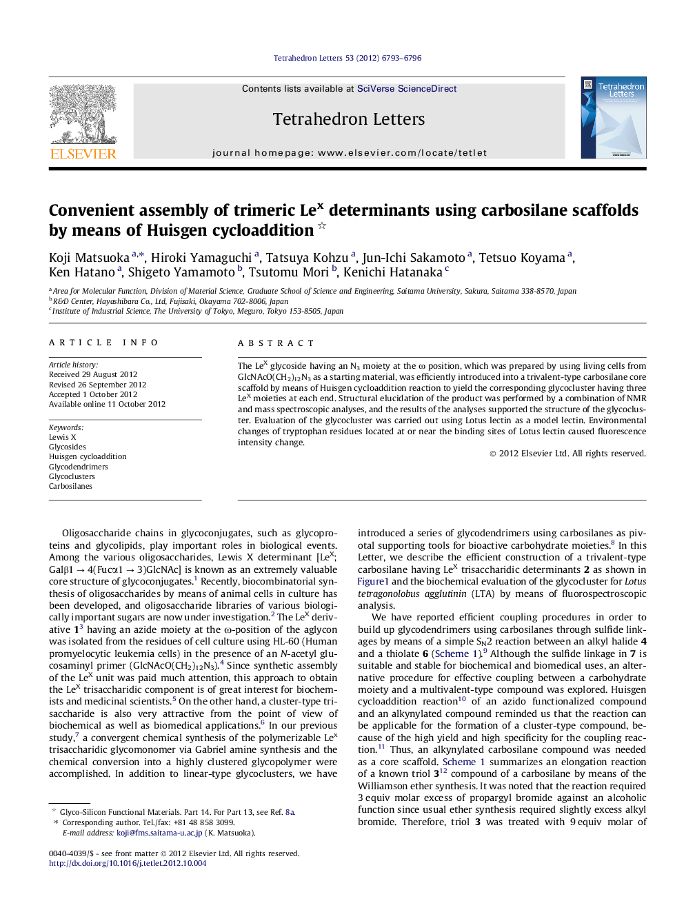 Convenient assembly of trimeric Lex determinants using carbosilane scaffolds by means of Huisgen cycloaddition