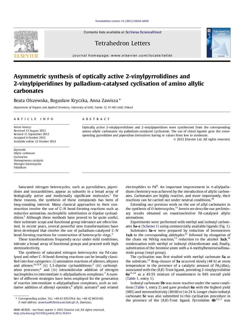 Asymmetric synthesis of optically active 2-vinylpyrrolidines and 2-vinylpiperidines by palladium-catalysed cyclisation of amino allylic carbonates