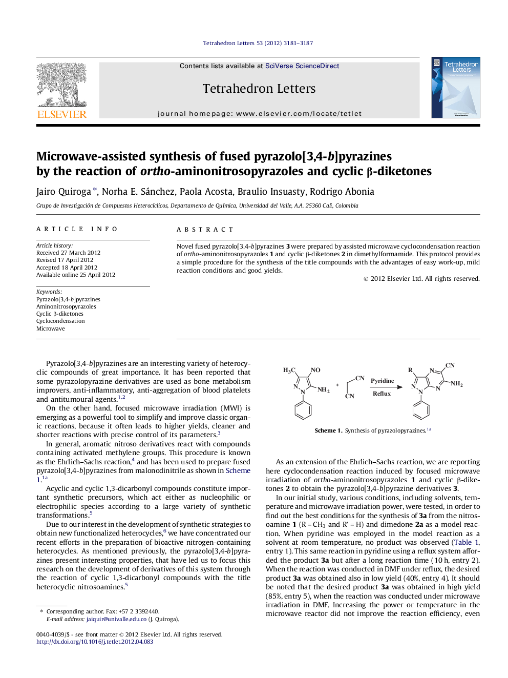 Microwave-assisted synthesis of fused pyrazolo[3,4-b]pyrazines by the reaction of ortho-aminonitrosopyrazoles and cyclic Î²-diketones