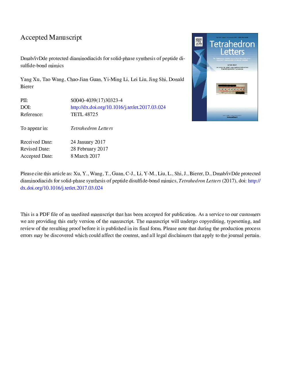 Dmab/ivDde protected diaminodiacids for solid-phase synthesis of peptide disulfide-bond mimics