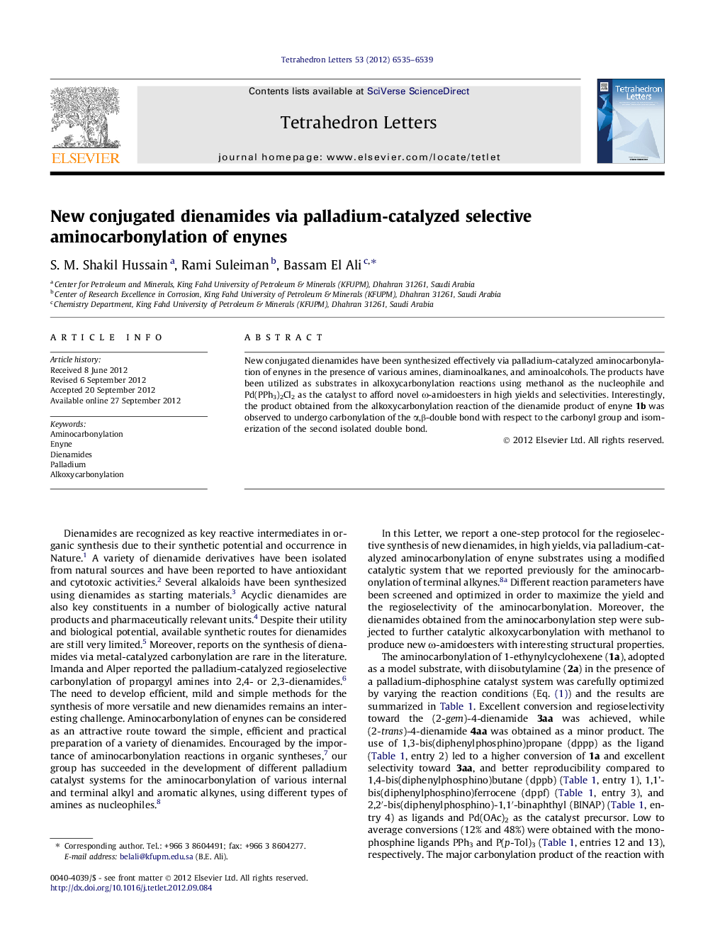 New conjugated dienamides via palladium-catalyzed selective aminocarbonylation of enynes