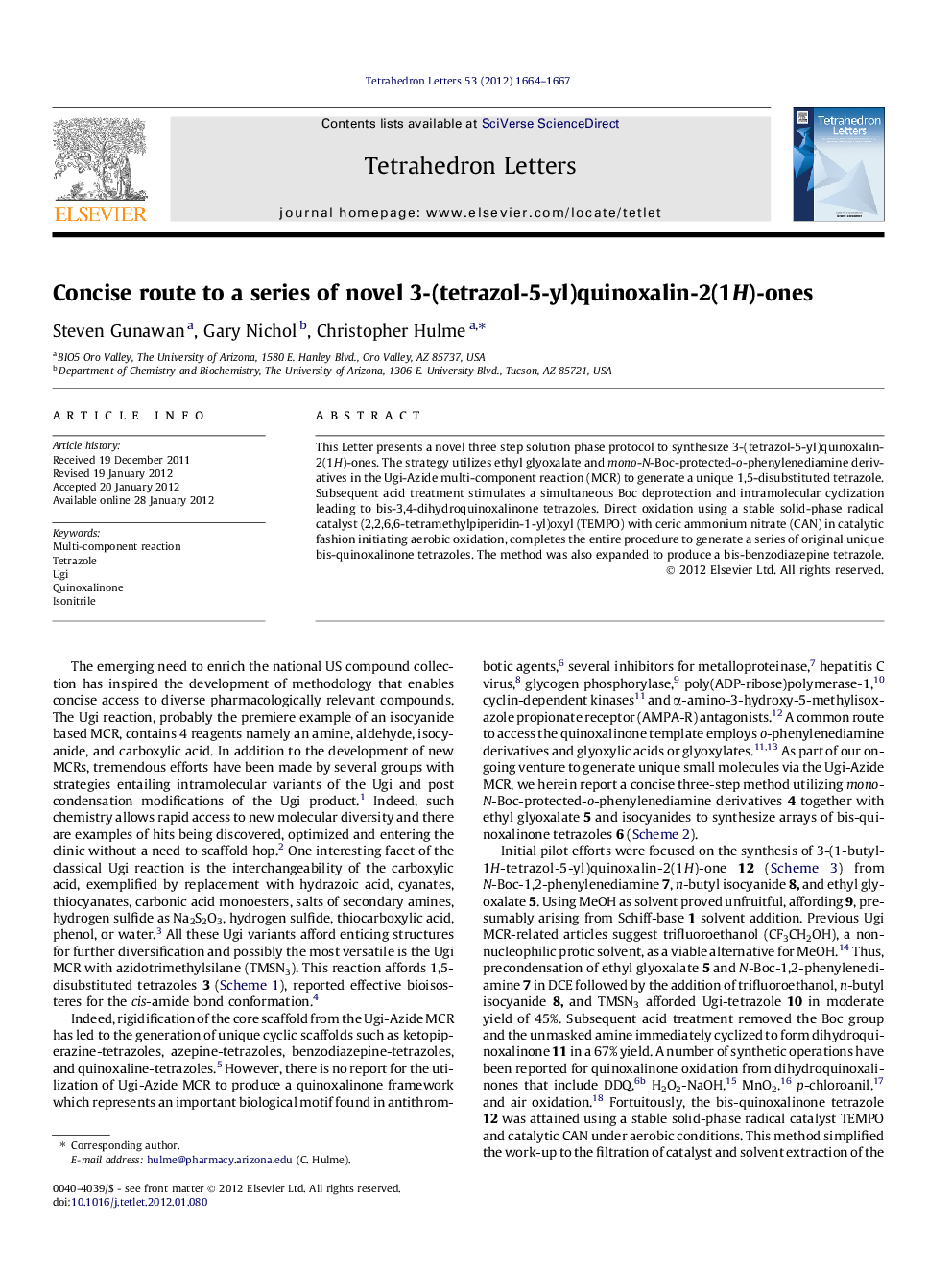 Concise route to a series of novel 3-(tetrazol-5-yl)quinoxalin-2(1H)-ones