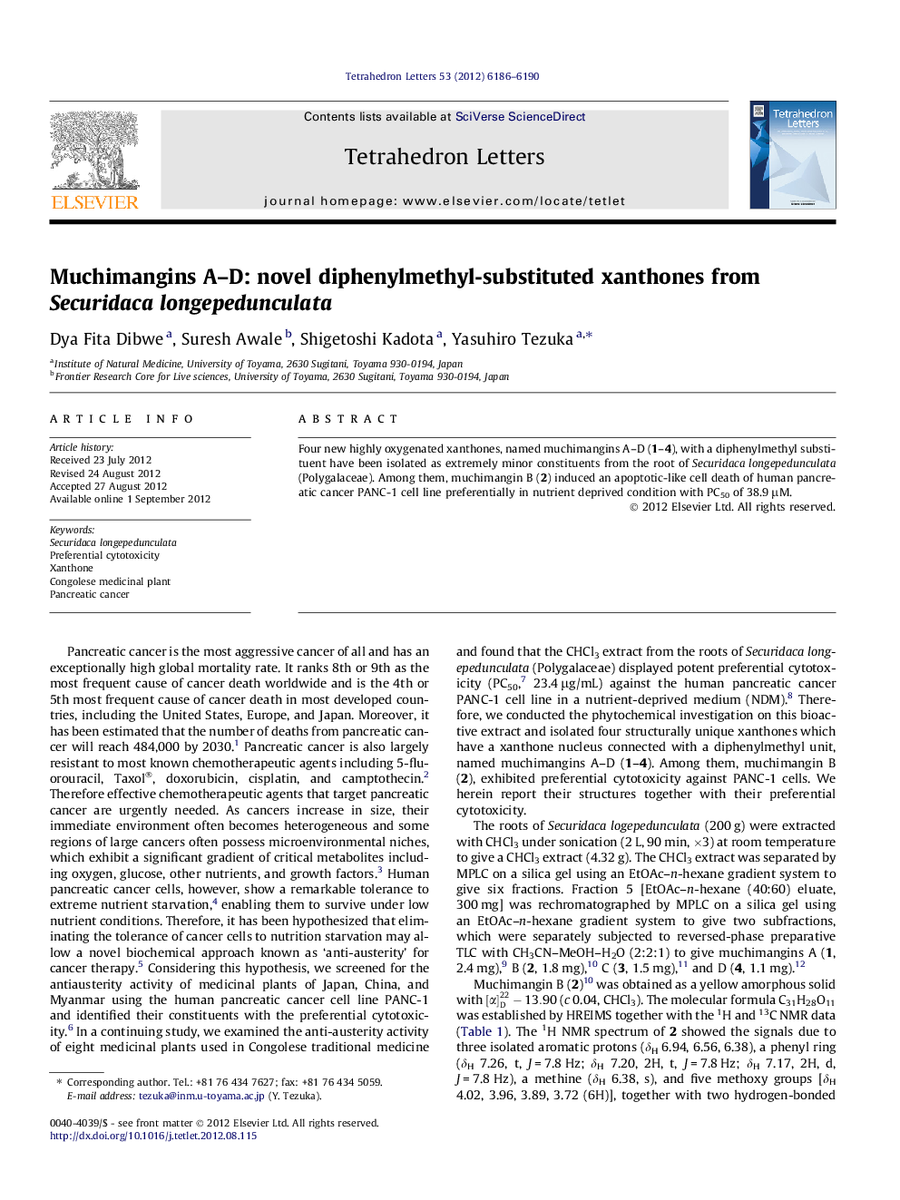 Muchimangins A-D: novel diphenylmethyl-substituted xanthones from Securidaca longepedunculata