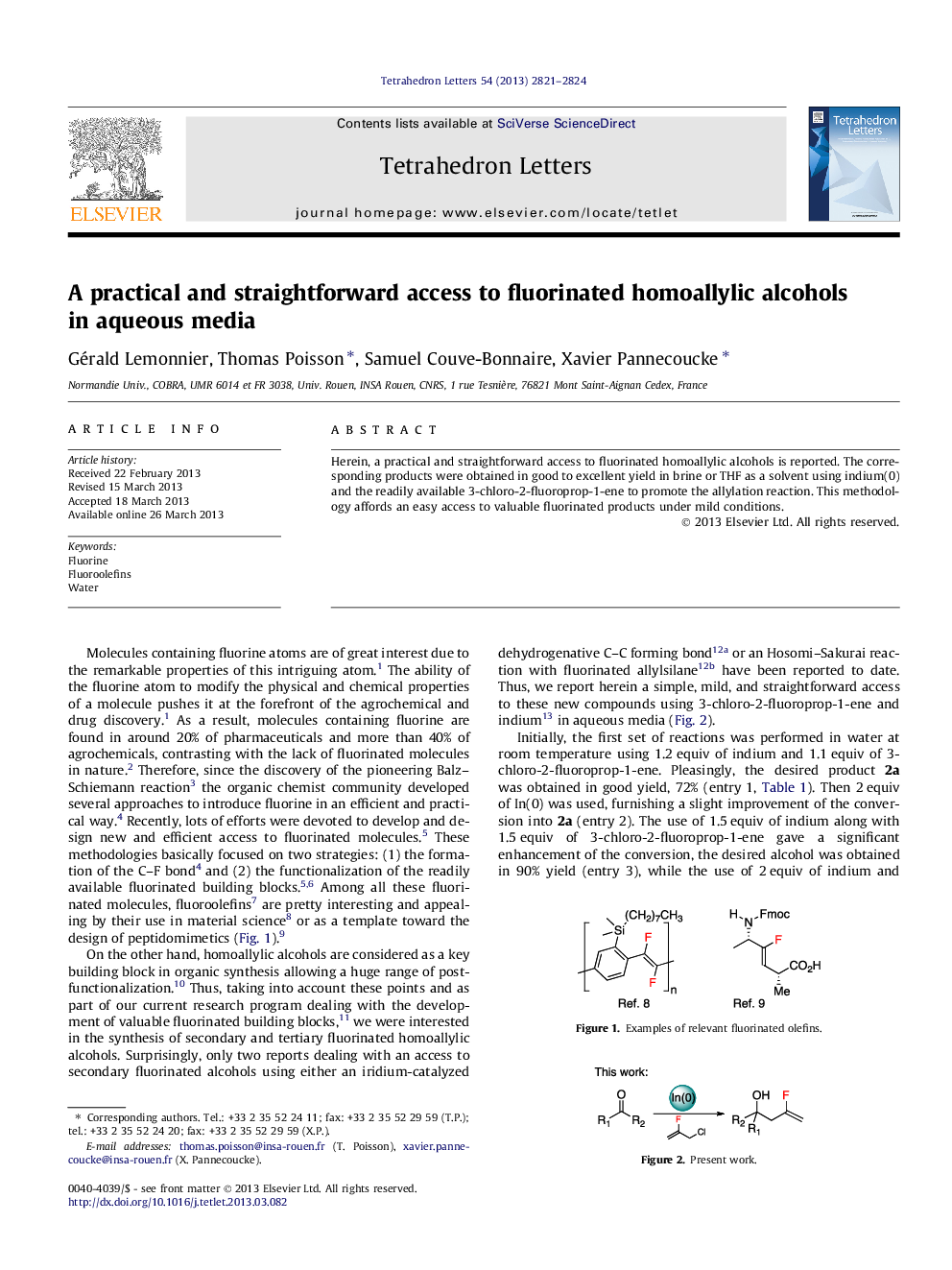 A practical and straightforward access to fluorinated homoallylic alcohols in aqueous media