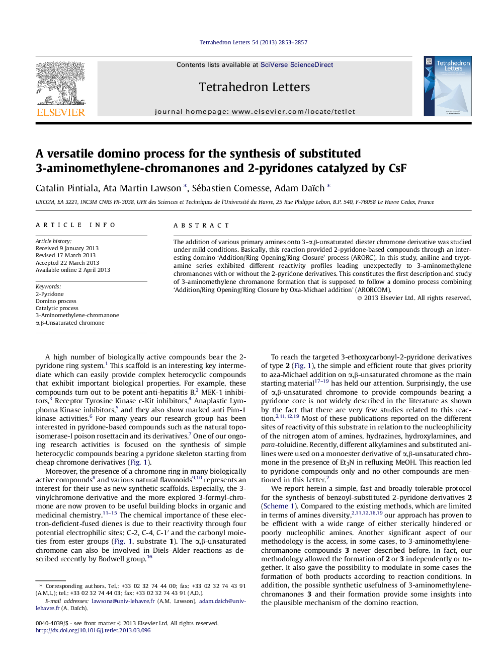 A versatile domino process for the synthesis of substituted 3-aminomethylene-chromanones and 2-pyridones catalyzed by CsF