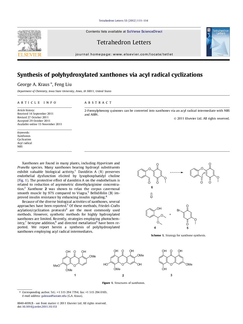 Synthesis of polyhydroxylated xanthones via acyl radical cyclizations