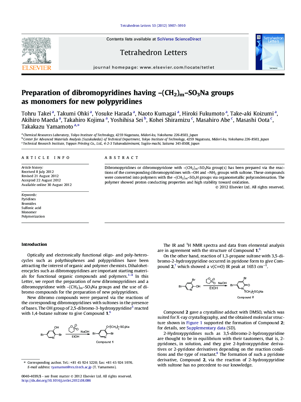 Preparation of dibromopyridines having -(CH2)m-SO3Na groups as monomers for new polypyridines