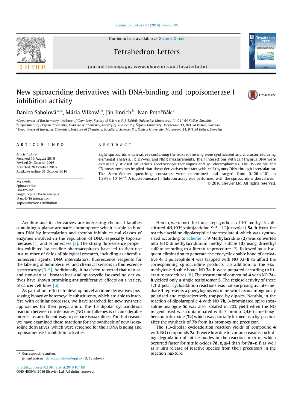 New spiroacridine derivatives with DNA-binding and topoisomerase I inhibition activity