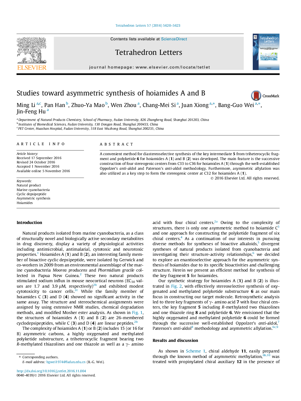 Studies toward asymmetric synthesis of hoiamides A and B