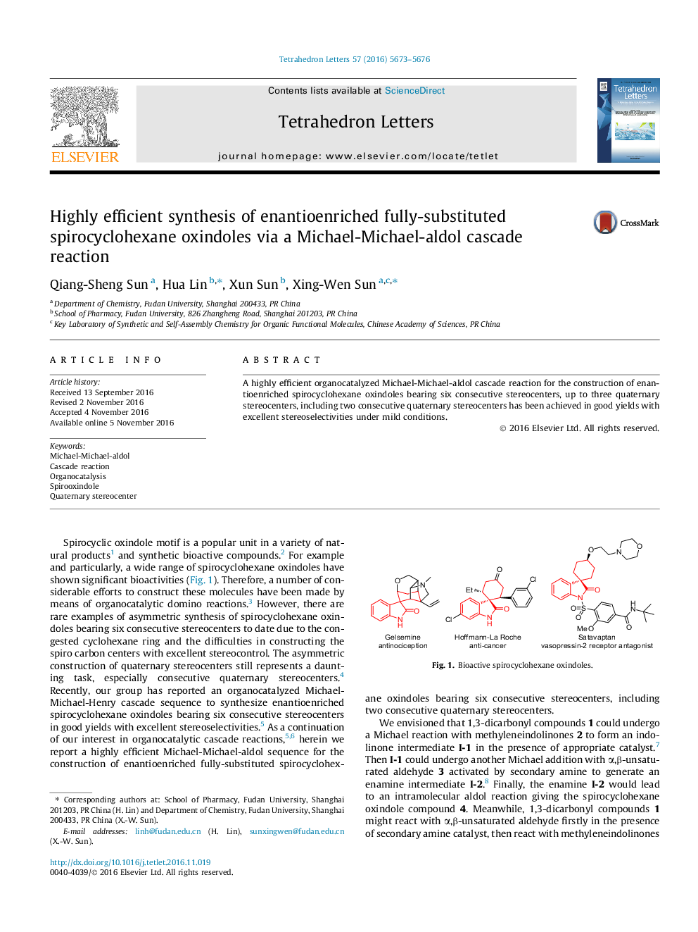 Highly efficient synthesis of enantioenriched fully-substituted spirocyclohexane oxindoles via a Michael-Michael-aldol cascade reaction