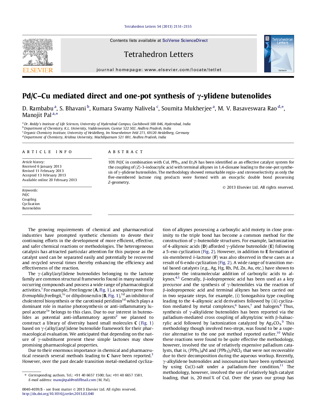 Pd/C-Cu mediated direct and one-pot synthesis of Î³-ylidene butenolides