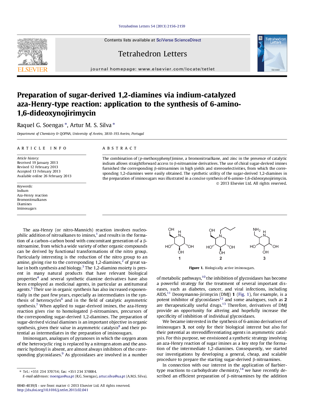 Preparation of sugar-derived 1,2-diamines via indium-catalyzed aza-Henry-type reaction: application to the synthesis of 6-amino-1,6-dideoxynojirimycin