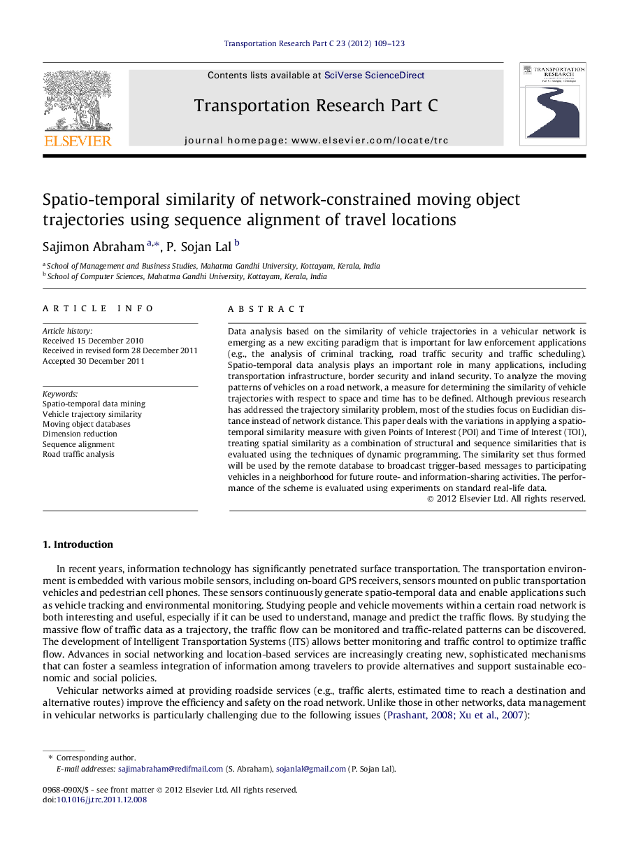 Spatio-temporal similarity of network-constrained moving object trajectories using sequence alignment of travel locations