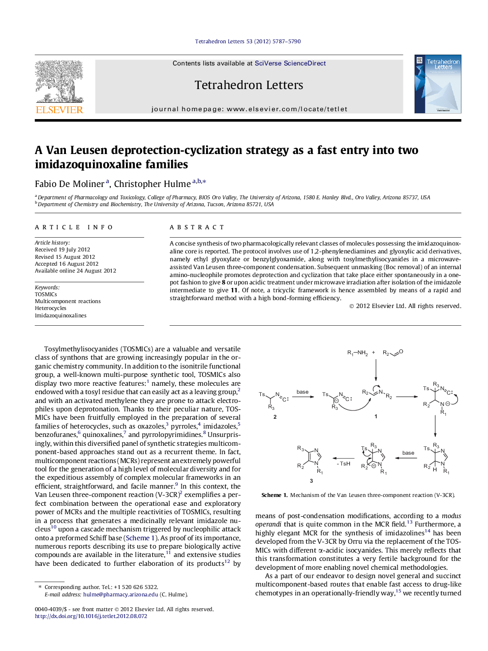 A Van Leusen deprotection-cyclization strategy as a fast entry into two imidazoquinoxaline families