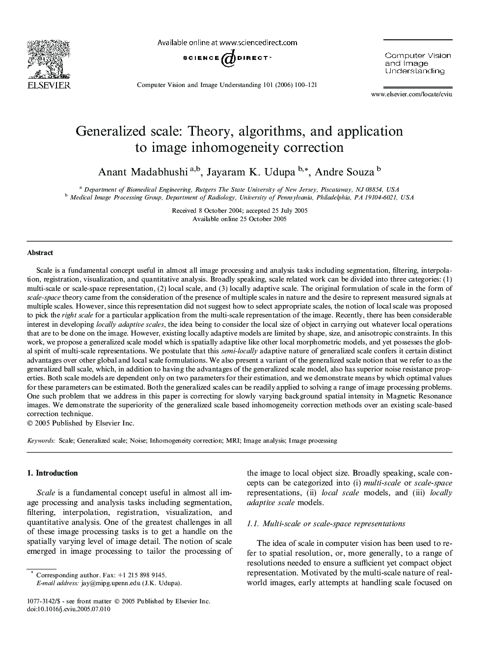Generalized scale: Theory, algorithms, and application to image inhomogeneity correction