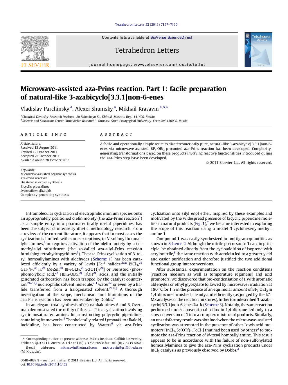 Microwave-assisted aza-Prins reaction. Part 1: facile preparation of natural-like 3-azabicyclo[3.3.1]non-6-enes