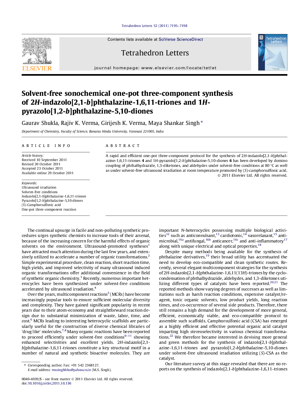 Solvent-free sonochemical one-pot three-component synthesis of 2H-indazolo[2,1-b]phthalazine-1,6,11-triones and 1H-pyrazolo[1,2-b]phthalazine-5,10-diones