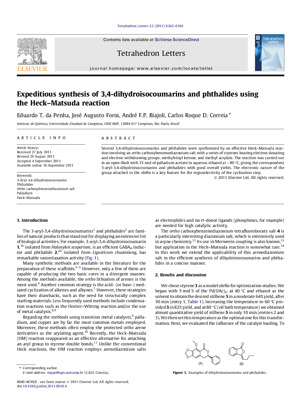 Expeditious synthesis of 3,4-dihydroisocoumarins and phthalides using the Heck-Matsuda reaction