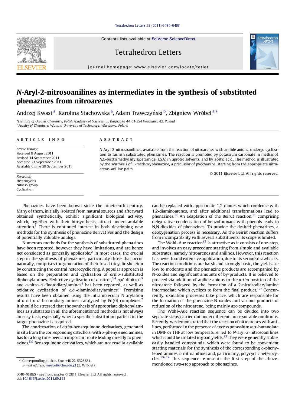 N-Aryl-2-nitrosoanilines as intermediates in the synthesis of substituted phenazines from nitroarenes