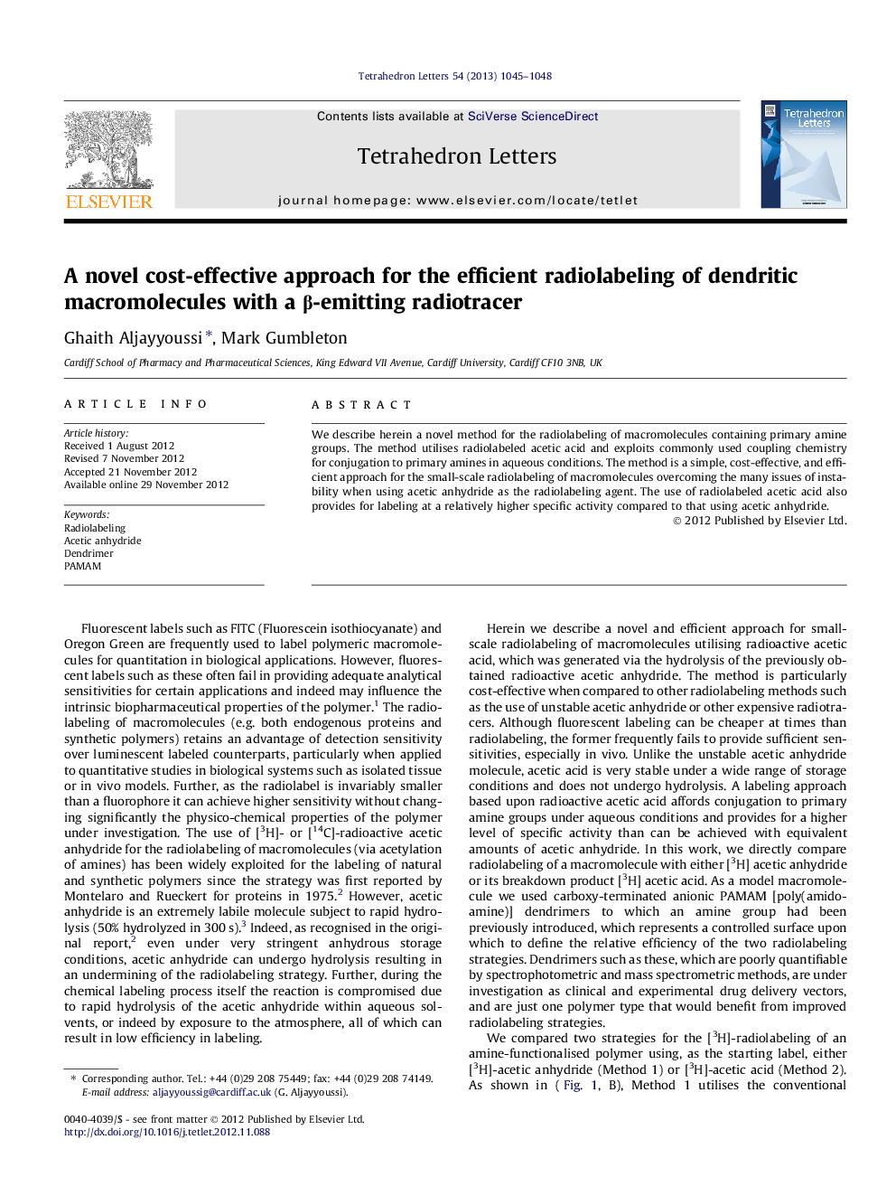 A novel cost-effective approach for the efficient radiolabeling of dendritic macromolecules with a Î²-emitting radiotracer