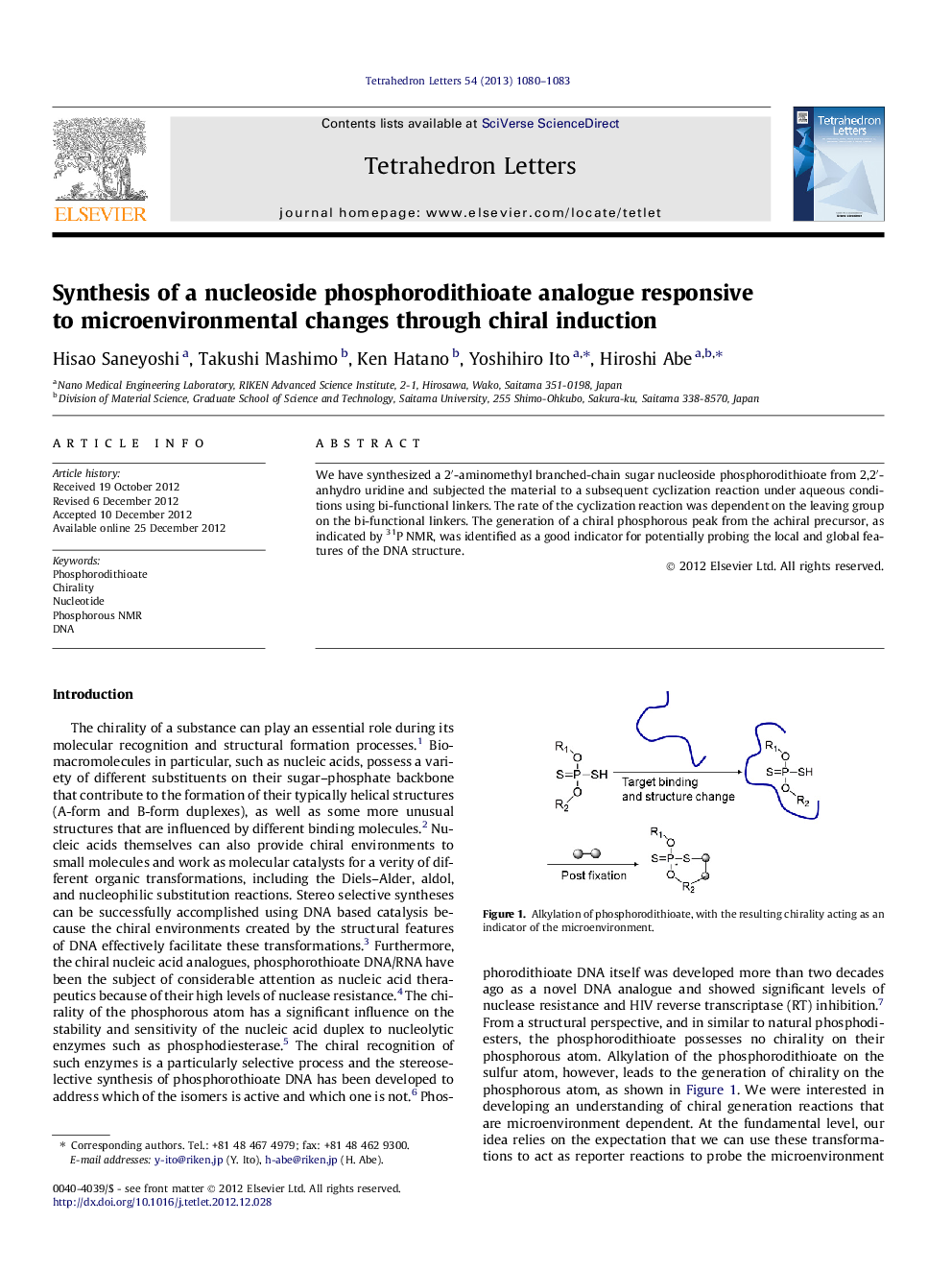 Synthesis of a nucleoside phosphorodithioate analogue responsive to microenvironmental changes through chiral induction