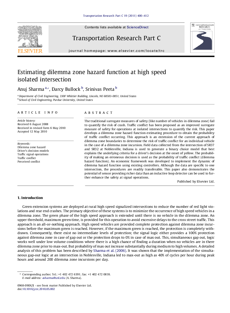 Estimating dilemma zone hazard function at high speed isolated intersection