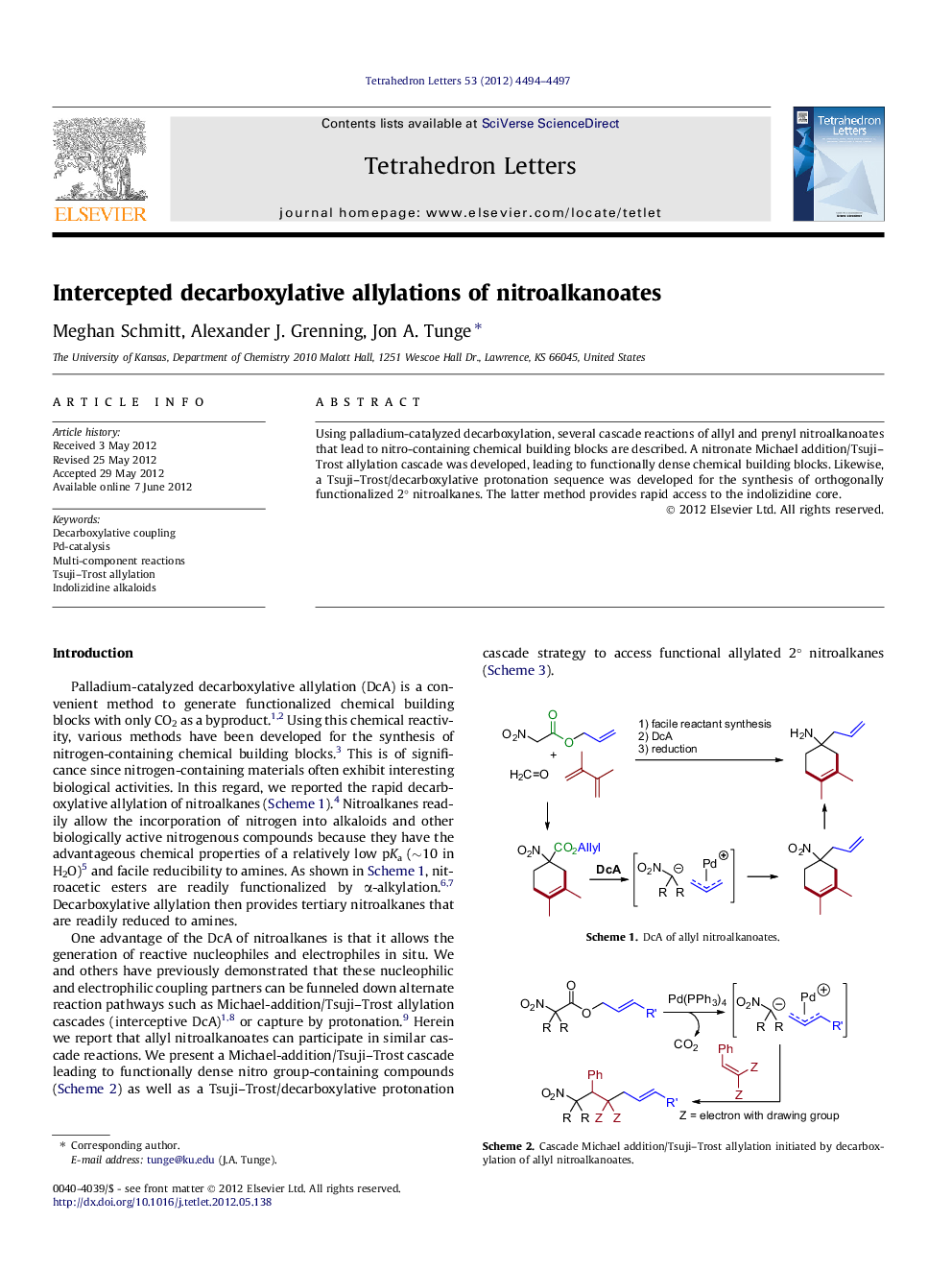 Intercepted decarboxylative allylations of nitroalkanoates