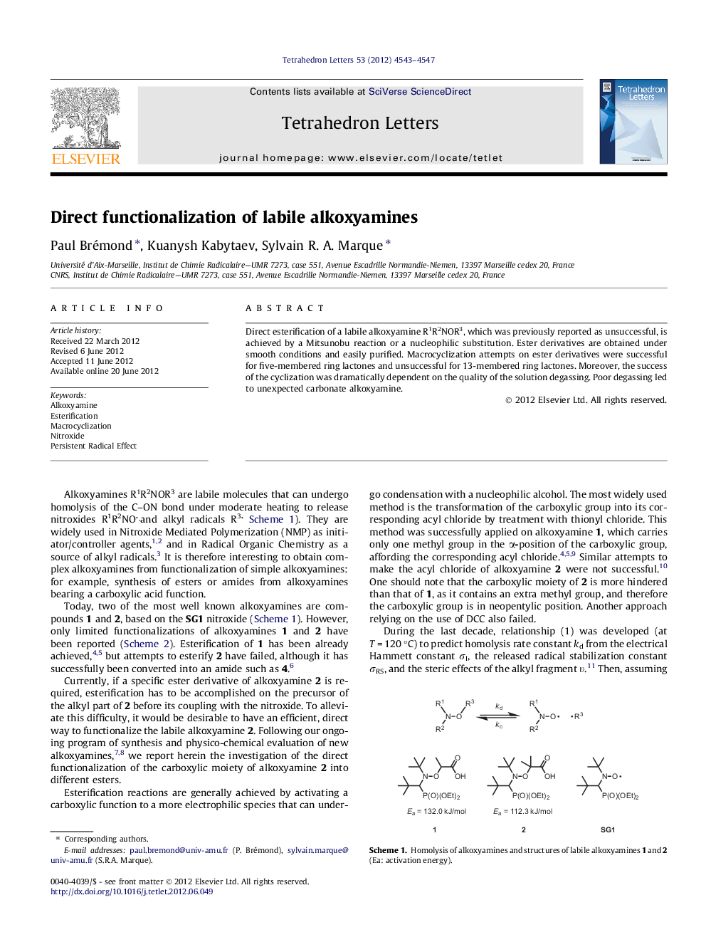 Direct functionalization of labile alkoxyamines