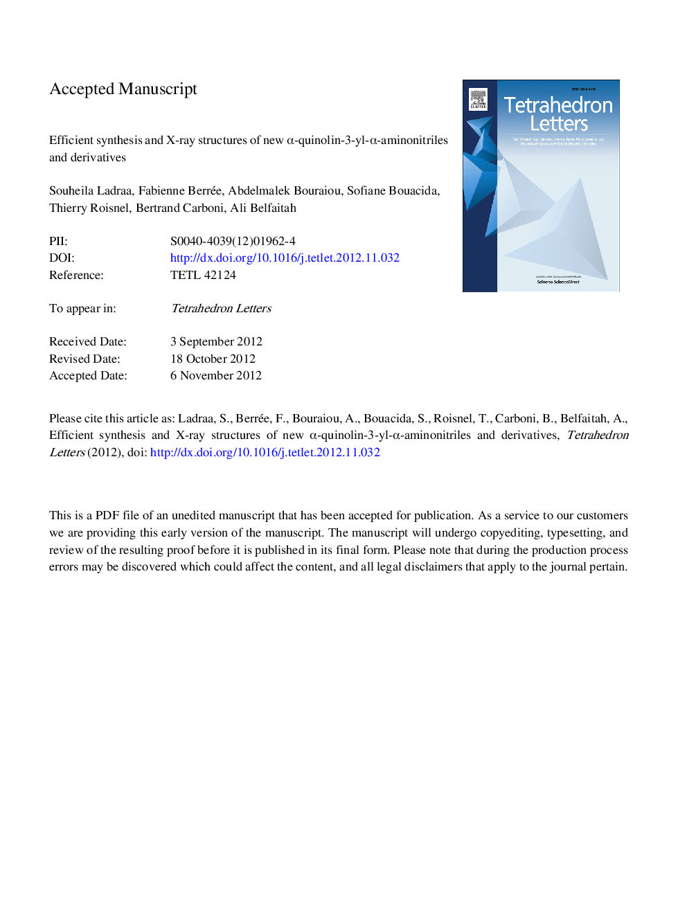 Efficient synthesis and X-ray structures of new Î±-quinolin-3-yl-Î±-aminonitriles and derivatives