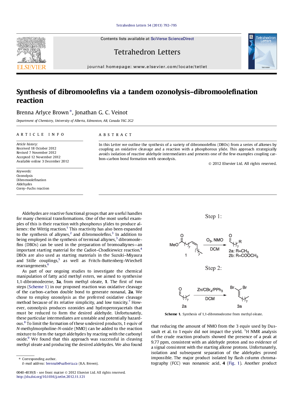 Synthesis of dibromoolefins via a tandem ozonolysis-dibromoolefination reaction