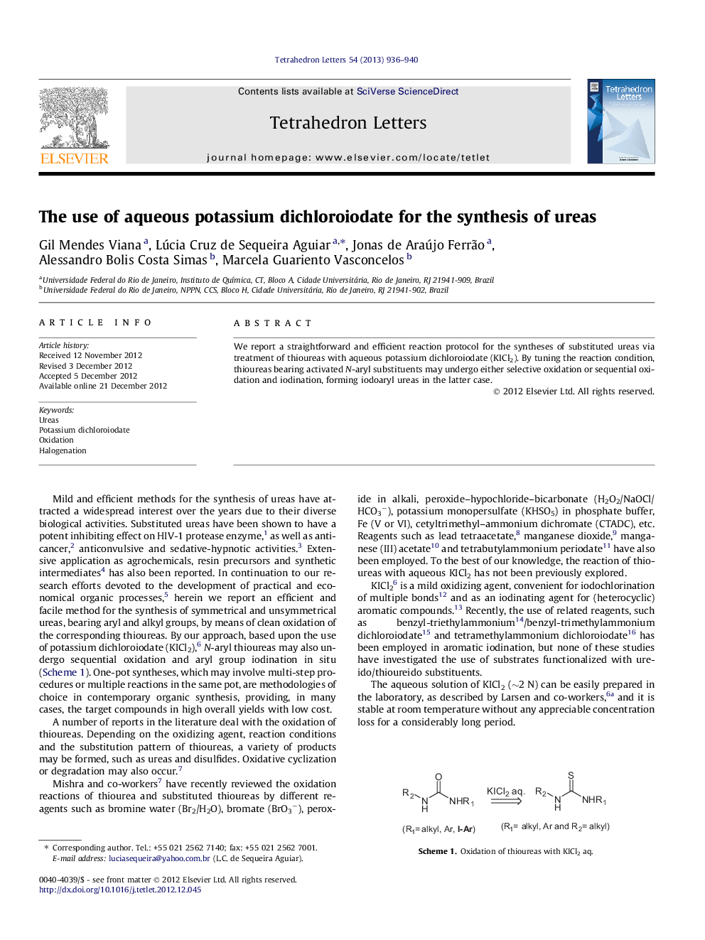 The use of aqueous potassium dichloroiodate for the synthesis of ureas