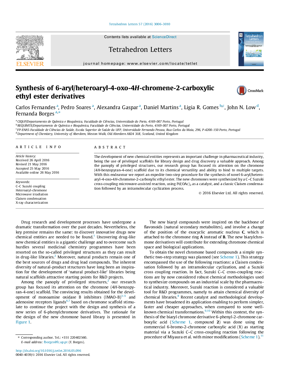 Synthesis of 6-aryl/heteroaryl-4-oxo-4H-chromene-2-carboxylic ethyl ester derivatives