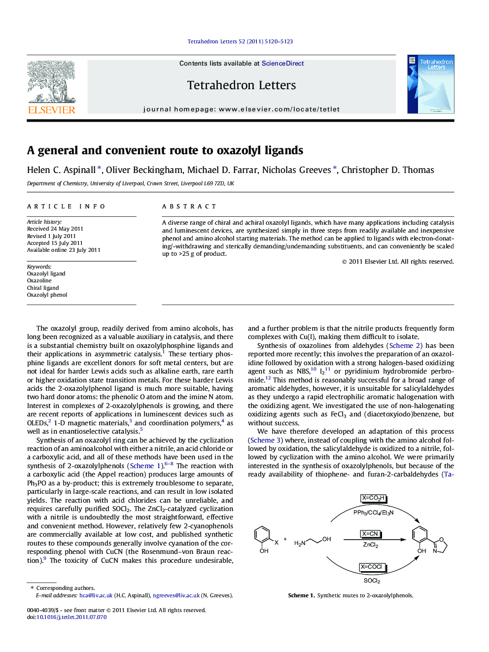 A general and convenient route to oxazolyl ligands